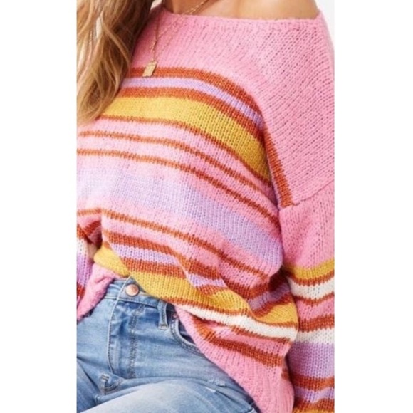 Forever 21 Sweater Top/ Jumper LSLV Pink/Multi stripes NWT small - Picture 5 of 13